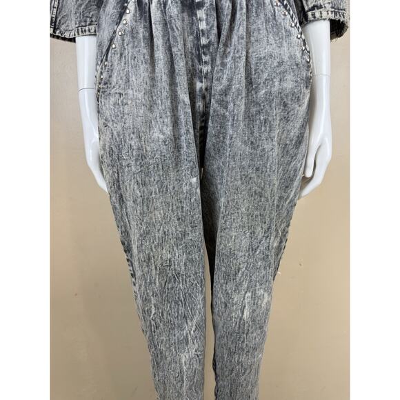 Vintage Jumpsuit – Women’s Studded Wrap Style, Size M Acid Wash Gray - Picture 9 of 16